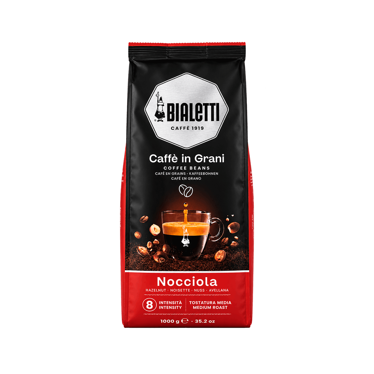 Bialetti Hazelnut Whole Bean Coffee – Espresso & Moka Pot Coffee Beans, 1000g / 35.2 oz