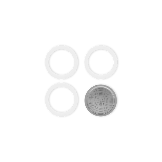 3 rubber gaskets and 1 filter plate for 2-cup Moka pots