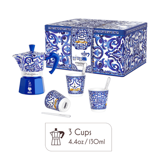Dolce & Gabbana Gift Set – 3-Cup Moka Pot + 3 Cups & Stirrers - Blu Mediterraneo