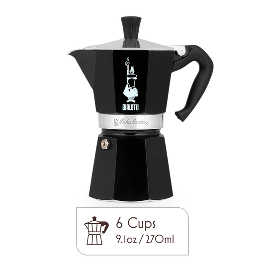 Bialetti Moka Pot 6 Espresso Cup, Black– Italian Stovetop Espresso Maker