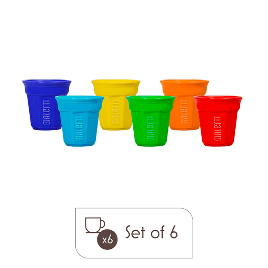 Bialetti Multicolor Ceramic Espresso Cups – Set of 6 Octagonal Handleless Coffee Cups
